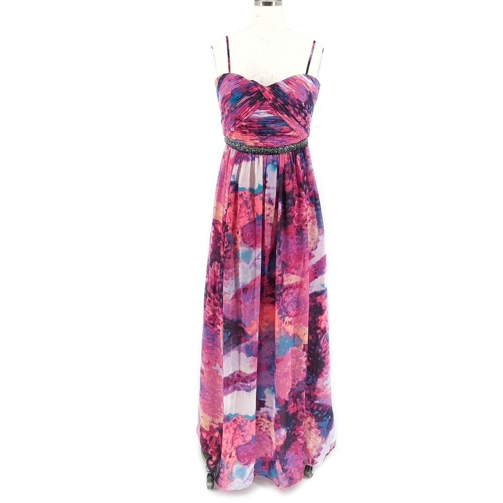 Calvin Klein Floral Beaded Maxi Dress Purple 6 wedding evening formal preppy